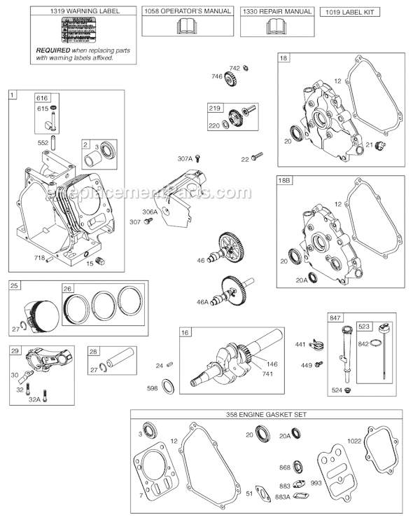 Page A Diagram and Parts List for 12D300SERIES 0007-0019 Briggs and Stratton Engine